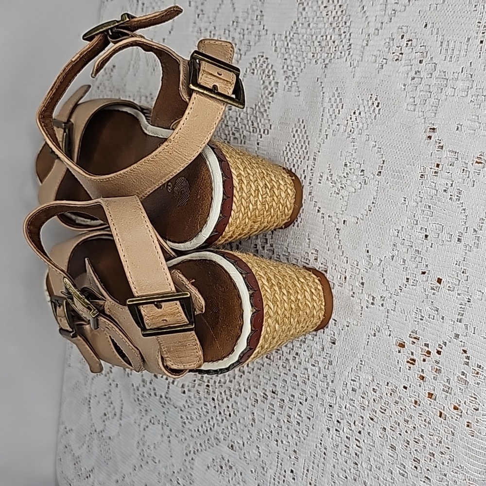 Eric Michael handmade in Spain leather ankle strap espadrille wedges sz 8 - Picture 8 of 10